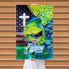 Maxcorners Mahi Mahi Fishing Faith Cross USA Flag Splash Art Personalized Name 3D Poster