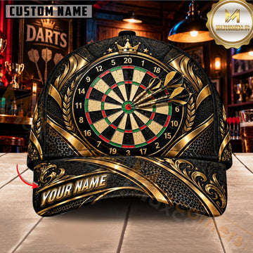 Maxcorners Darts Dartboard Royal Baroque Gold Scrollwork Customized Name 3D Cap