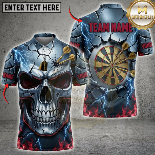 Maxcorners Darts Blue Lightning Skull And Golden Dartboard Personalized Name 3D Unisex Shirt
