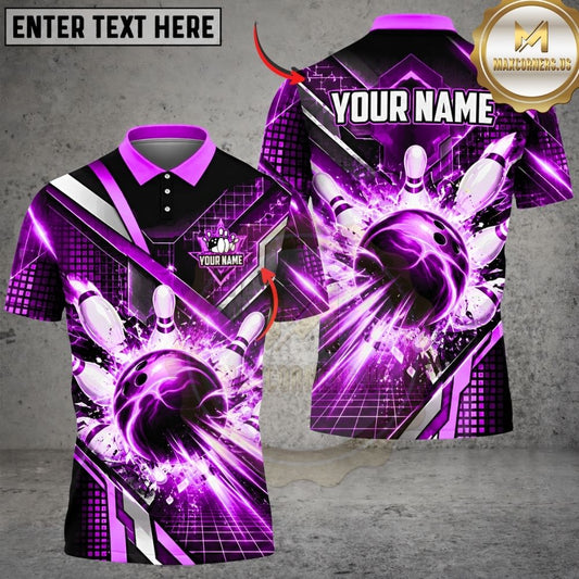 Maxcorners Bowling Cyber Grid Geometric Tech Lines Pins Motion Artwork Multicolor Customized Name, Team Name 3D Shirts