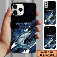 Maxcorners Marlin Fishing Phone Case Hexagon Tech Pattern Blue Splash Personalized Name Phone Case