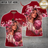 Maxcorners Bowling Pink Rose Girl Bowling Ball Design Personalized Name 3D Unisex Shirt