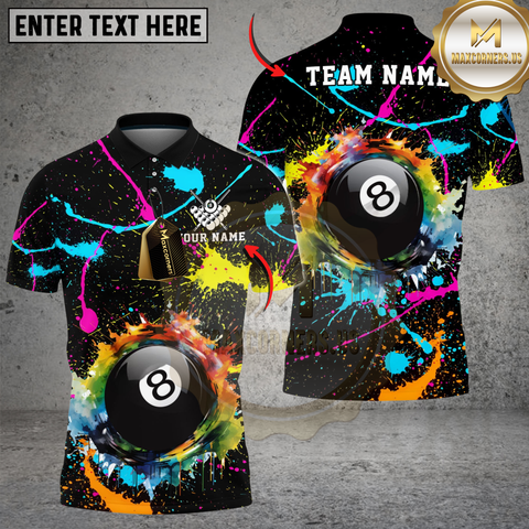 Maxcorners Billiard Ball 8 Paint Color Customized Name, Team Name 3D Shirt