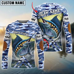 Maxcorners Marlin Fishing Elbow Patch Pattern Personalized Name, Team Name 3D Long Sleeve Shirt