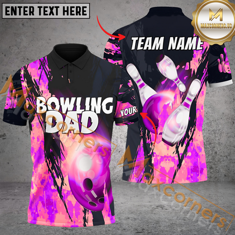 Maxcorners Ball And Pins Fire Bowling Dad Jersey Multicolor Option Customized Name, Team Name 3D Polo Shirt