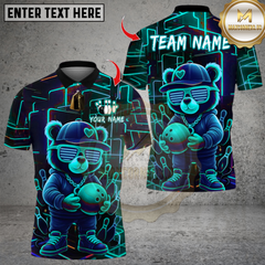 Maxcorners Bowling Neon Graffiti Teddy Bear Multicolor Customized Name, Team Name 3D Shirts