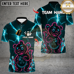 Maxcorners Neon Bear Bowling Multicolor Customized Name, Team Name 3D Shirts