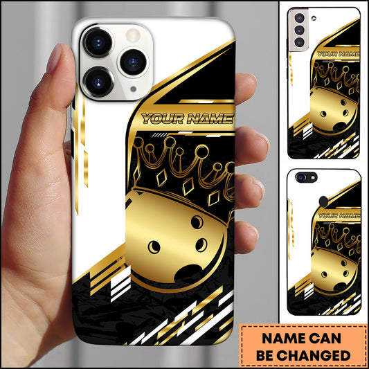 Maxcorners Bowling Gold Crown Ball Luxury Design Multicolor Personalized Name 3D Phone Case