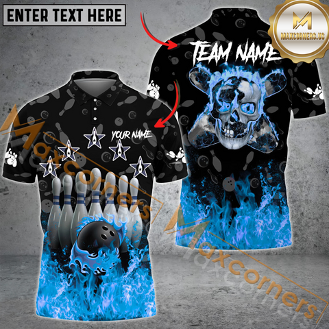 Maxcorners Skull Flame Bowling Jersey Multicolor Option Customized Name, Team Name 3D Shirt