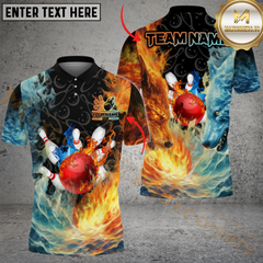 Maxcorners Bowling Flame And Ice  Multicolor Personalized Name, Team Name 3D Unisex Shirt
