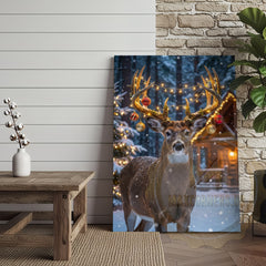 Maxcorners Christmas Deer Canvas Wall Art - Holiday Decorated Antler Print
