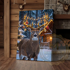 Maxcorners Christmas Deer Canvas Wall Art - Holiday Decorated Antler Print
