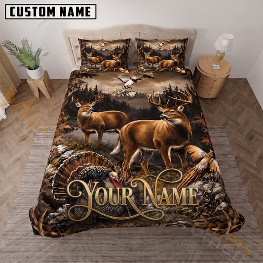 Maxcorners Bear Hunting Mountain Forest Custom Name 3D Bedding Set