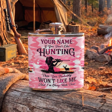 Maxcorners Hunting Pink Camo Hunting Quote Design Personalized Name 3D Hip Flask