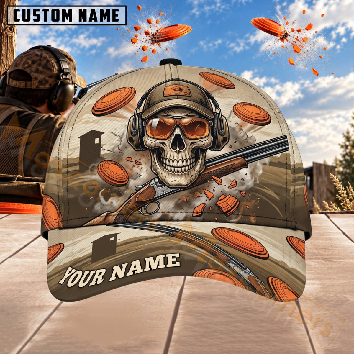 Maxcorners Trap & Skeet Shooting Tactical Skull Clay Target Personalized Name 3D Cap
