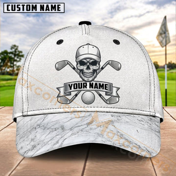 Maxcorners Golf Skull Crossed Clubs Marble Personalized Name 3D Cap