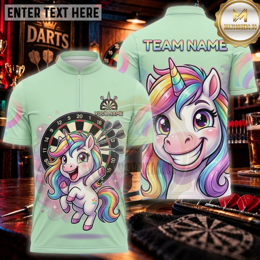 Maxcorners Darts Pastel Green Magical Unicorn Personalized Name 3D Unisex Shirt