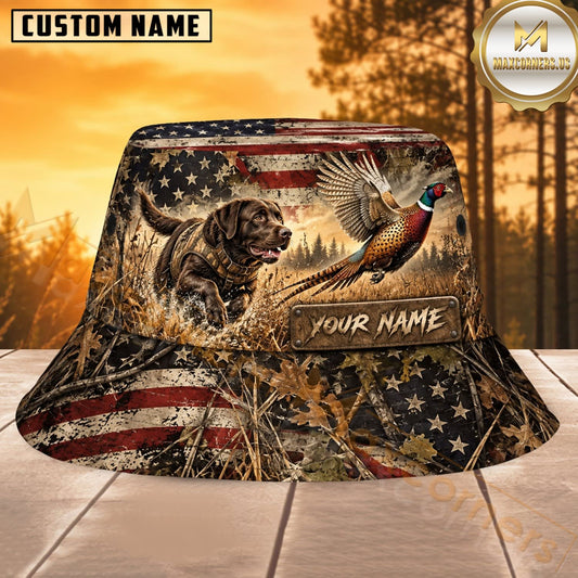 Maxcorners Pheasant Hunting Dog Vintage Flag Personalized Name 3D Bucket Hat