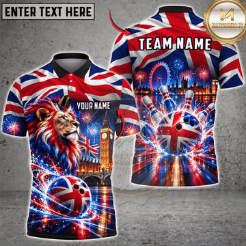 Maxcorners Bowling United Kingdom Flag Lion Bowling Ball Personalized Name 3D Unisex Shirt