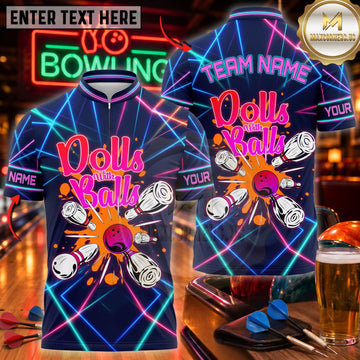 Maxcorners Bowling Dolls Roll Colorful Bowling Pins Graphic Personalized Name 3D Unisex Shirt