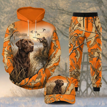Maxcorners Duck Hunting German Wirehaired Pointer Orange Woodland Camo Personalized 3D Shirts