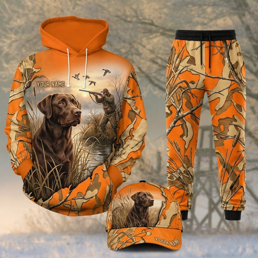 Maxcorners Duck Hunting German Wirehaired Pointer Orange Woodland Camo Personalized 3D Shirts