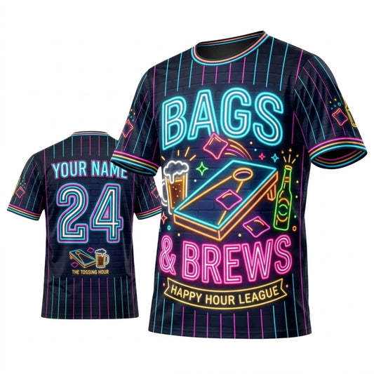 Maxcorners Cornhole Bags And Brews Retro Stripes Personalized Name 3D Unisex Shirt