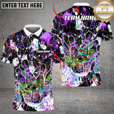 Maxcorners Black Graffiti Splash Paint Bowling Jersey Customized Name, Team Name 3D Polo Shirt