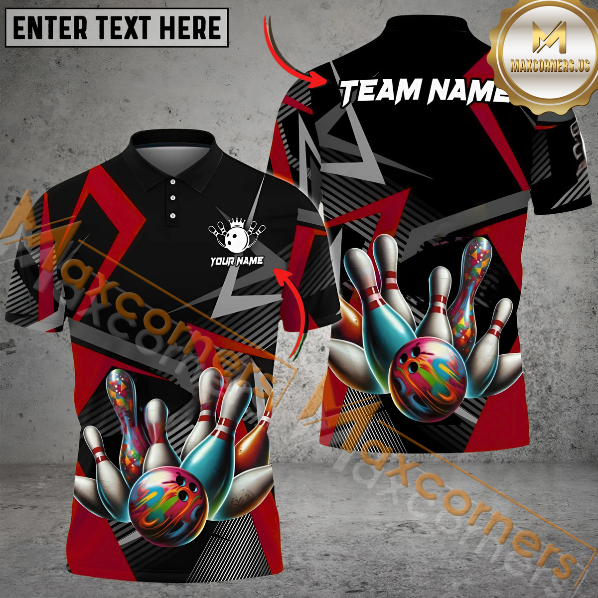 Maxcorners Cube Pattern Bowling Jersey Multicolor Option Customized Name, Team Name 3D Shirt