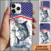 Maxcorners Fishing American Flag Nautical Sketch Style Personalized Name Phone Case (10 Fish Species)