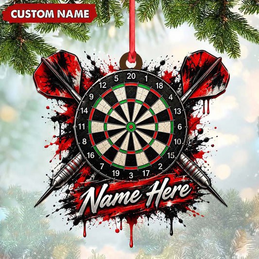 Maxcorners Darts Lover Grunge Paint Splatter, Target Board, Crossed Darts Banner Personalized Name Ornament 2D Flat