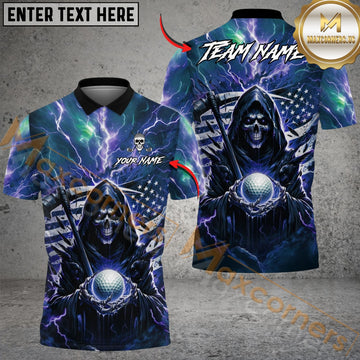 Maxcorner Dark Thunder Reaper Golf Polo Shirt Customized Name, Team Name 3D Shirts (4 Colors)