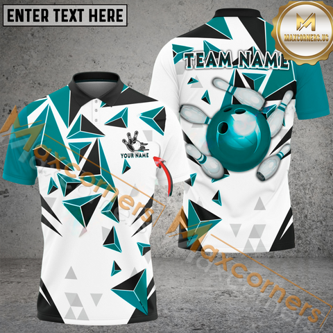 Maxcorners Daimond Leaves Pattern Bowling Jersey Multicolor Customized Name, Team Name 3D Polo Shirt