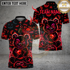 Maxcorners Scary Teddy Bear With Bowling Multicolor Customized Name, Team Name 3D Shirts