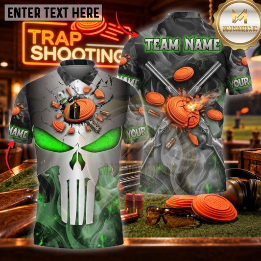 Maxcorners Trap Shooting Shotgun & Skull Target Graphic Multicolor Customized Name, Team Name 3D Shirts
