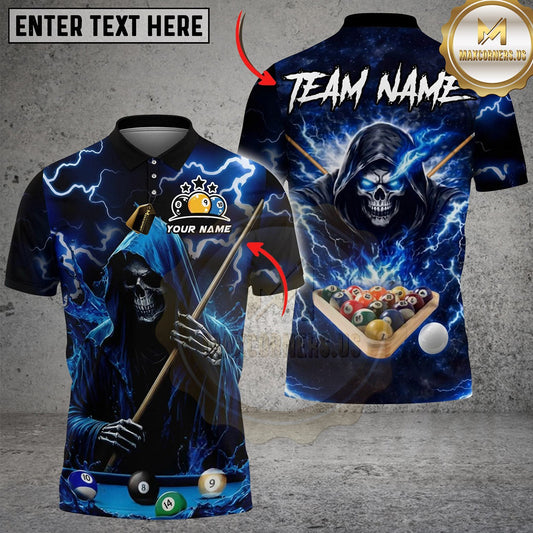 Maxcorners Billiards 8 Ball Thunder Midnight Reaper Pool Master Customized Name, Team Name 3D Shirt (6 Colors)