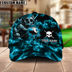 Maxcorners Billiard Ball 8 Skull Fire Personalized Name 3D Cap (4 Colors)
