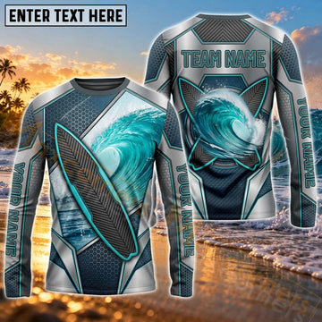 Maxcorners Surfing Coastal Ocean Adventure Art Customized Name, Team Name 3D Long Sleeve Shirt