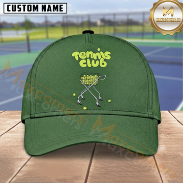 Maxcorners Tennis Tennis Club Ball Cart Dark Green Minimalist Graphic Personalized Name 3D Cap