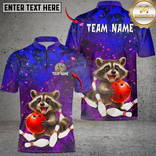 Maxcorners Bowling Funny Raccoon Personalized Name, Team Name 3D Shirt