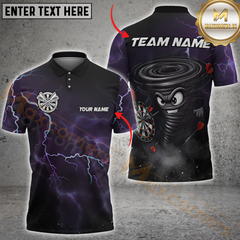 Maxcorners Darts Funny Thunder Lightning Tornado Multicolor Option Customized Name, Team Name 3D Polo Shirt