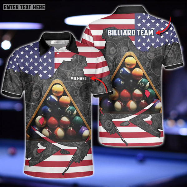Maxcorners Precision Billiards Balls Set US Flag Personalized Name 3D Shirt