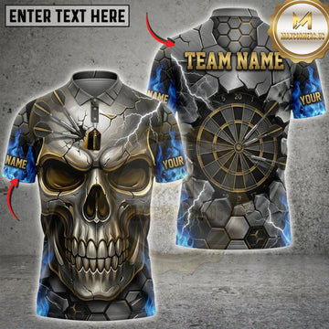 Maxcorners Darts Silver Skull And Golden Dartboard Personalized Name 3D Unisex Shirt