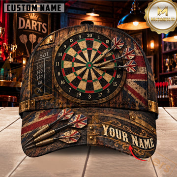 Maxcorners Darts Dartboard Rustic Wooden US Flag Texture Customized Name 3D Cap