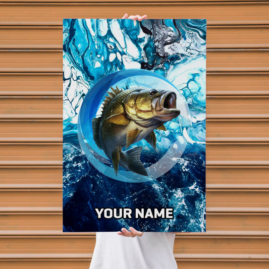 Maxcorners Largemouth Bass Fishing Ocean Circle Art Personalized Name 3D Poster