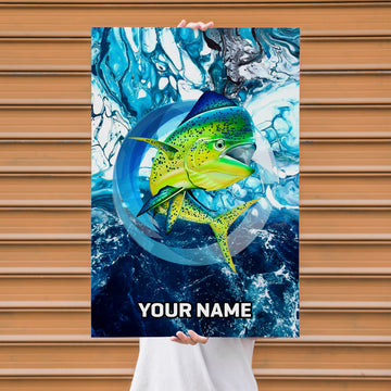 Maxcorners Mahi Mahi Fishing Ocean Marble Art Personalized Name 3D Poster