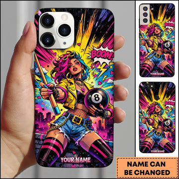 Maxcorners Billiards Comic Pop Art Girl 9-Ball Personalized Name 3D Phone Case