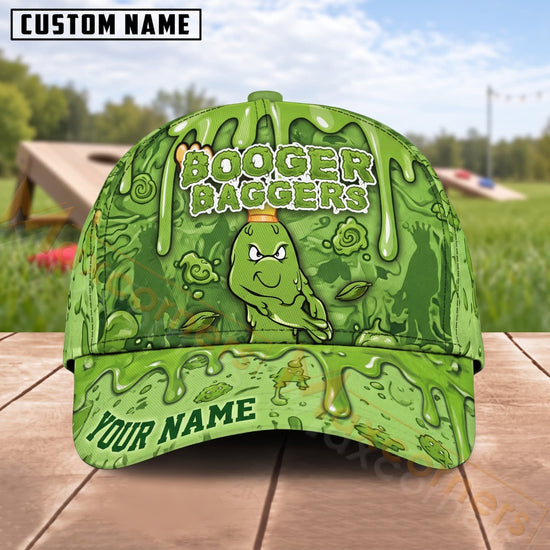 Maxcorners Cornhole Booger Flingers Green Cartoon Mascot Personalized Name 3D Cap