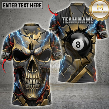 Maxcorners Billiards Golden Skull And Black 8 Ball Personalized Name 3D Unisex Shirt