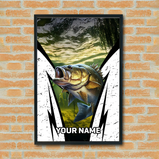 Maxcorners Largemouth Bass Fishing Underwater Strike Art Personalized Name 3D Poster